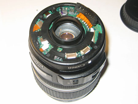 Both black and metal ring removed and PCB visible